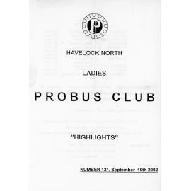 Ladies Probus Club of Havelock North "Highlights" Number 121. 16 September 2002
