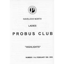 Ladies Probus Club of Havelock North "Highlights" Number 114. 18 February 2002