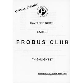 Ladies Probus Club of Havelock North "Highlights" Number 125. 17 March 2003