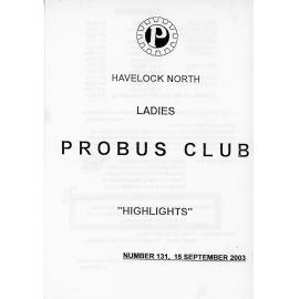 Ladies Probus Club of Havelock North "Highlights" Number 131. 15 September 2003