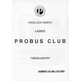 Ladies Probus Club of Havelock North "Highlights" Number 165. 17 May 2004