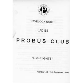 Ladies Probus Club of Havelock North "Highlights" Number 148. 19 September 2005
