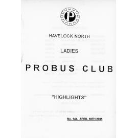 Ladies Probus Club of Havelock North "Highlights" Number 144. 18 April 2005
