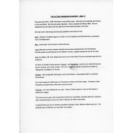 Probus Club Presidents annual report, 2004-2005