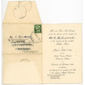 Wedding Invitation for the Marriage of Helen Papps and Harry Liley