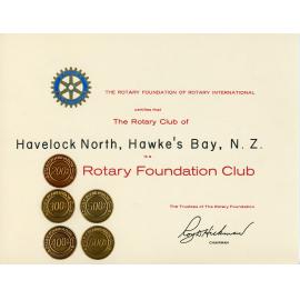 600% Certificate for the Rotary Club of Havelock North