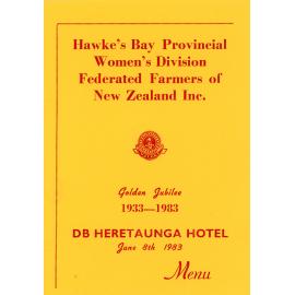 Golden Jubilee programme and menu, Hawke's Bay Provincial WDFF, 1983