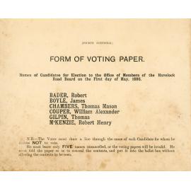 Voting Paper for Election of Members for Havelock Road Board