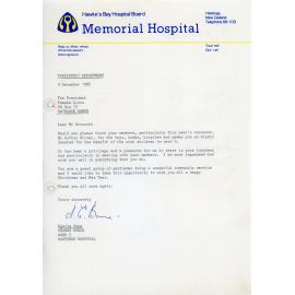 Letter from Hawke's Bay Hospital Board