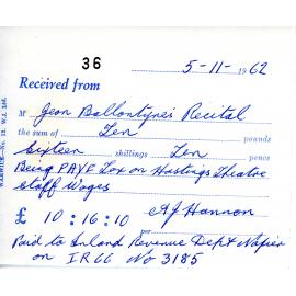 PAYE Receipt for Hastings Theatre Staff Wages 