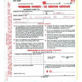 Tax Deduction Certificate for Mr John Seton