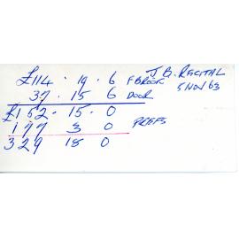 Handwritten Costings for Ballantyne Recital
