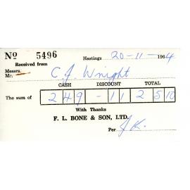 F. L. Bone & Son Receipt to C J Wright 