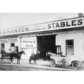 A B Hansen (Late McCormick's) Stables with Vehicles and Horses.