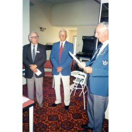 John Laurent inducting Harry Boyadjean into the Pakeke Lions Club