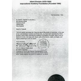 Letter from Albert Einstein International Academy Foundation