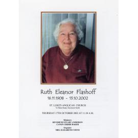Funeral Service Programme for Ruth Eleanor Flashoff 
