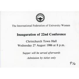 Ticket for the Inauguration of 22nd Conference - International Federation of University Women