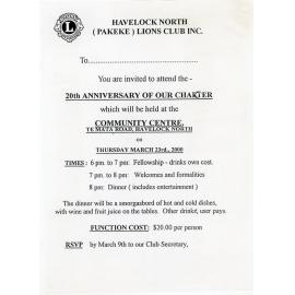 Havelock North Pakeke Lions Club 20th Anniversary Dinner