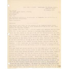 Letter addressed to the Editor of "The Lion" South Pacific Edition