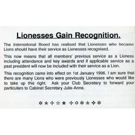 Lionesses Gain Recognition