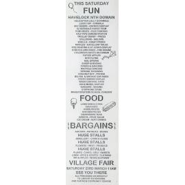 Advertisement for Havelock North Village Fair