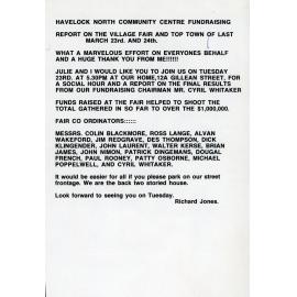 Havelock North Community Centre Fundraising Report