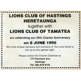 Lions Club of Hastings 20th Charter Anniversary