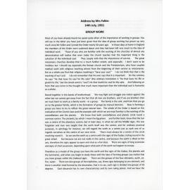 Address by Mrs Felkin 14 July 1952: Group work
