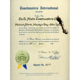 Te Mata Toastmasters Certificate
