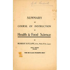 Summary of Course of Instruction in Health and Food Science