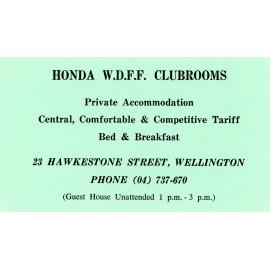 Advertising Card for Honda WDFF Clubrooms