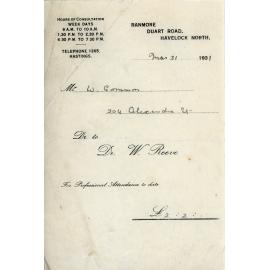 Invoice from Dr W. Reeve
