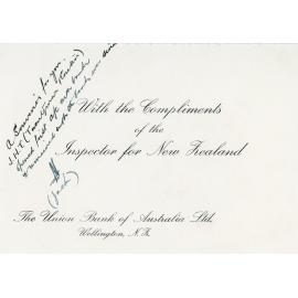 With Compliments Card, The Union Bank of Australia