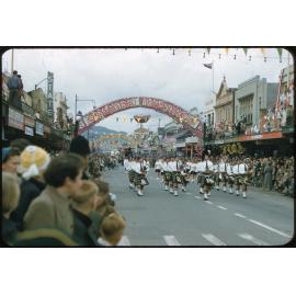 Pipe Band, Heretaunga Street - Transport Through the Ages Parade 1956