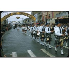 Pipe Band, Heretaunga Street - Transport Through the Ages Parade 1956