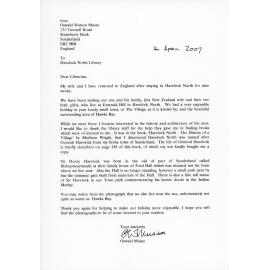 Letter from Oswald Mussa to Havelock North Library