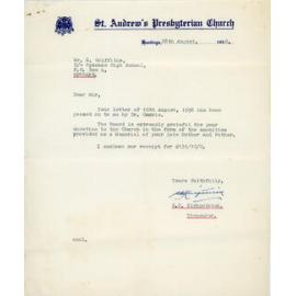 Letter from St Andrews Presbyterian Church